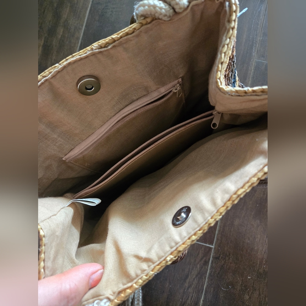 Striped Multicolor Whwatstraw Woven Tote Bag - Picture 3 of 9